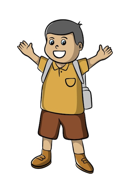 Laughing boy cartoon illustration design ready to give a hug