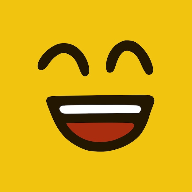 Laughing emoticon in doodle style yellow background Vector Illustration