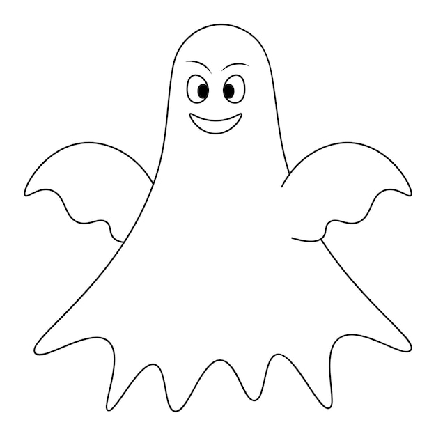 Laughing ghost Spirit with wings and cute smile in doodle style