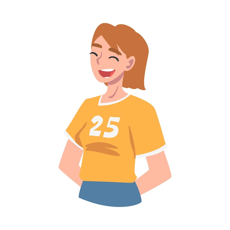 Vector laughing girl teenager with happy face expression cartoon vector illustration