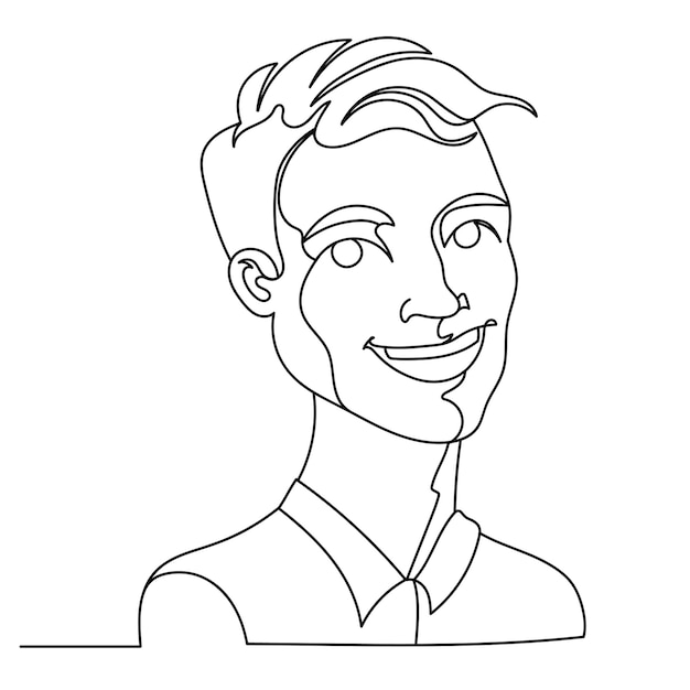 Laughing man portrait one line art. gelukkig mannelijke gezichtsuitdrukking. hand getekend lineaire man silhouet.