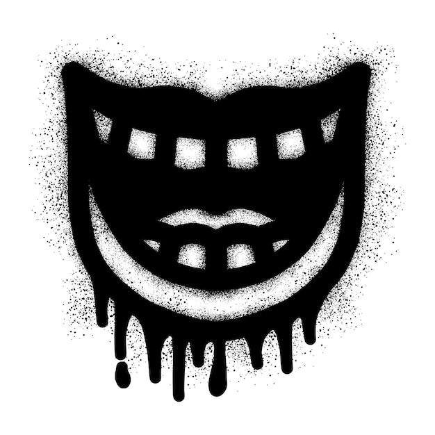 Laughing mouth graffiti with black spray paint