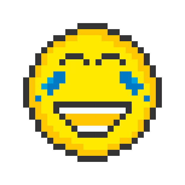 Laughs face icon Pixel art emoticons Vector illustration