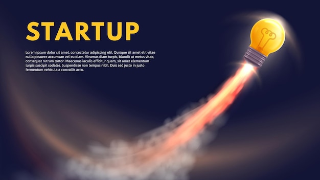 Launch idea run startup business rocket boost for ideas and light bulb fly high vector illustration