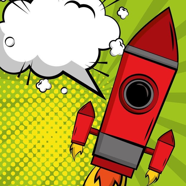 launch rocket speech bubble comic pop art 