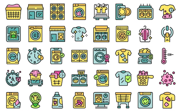 Laundromat icons set vector flat