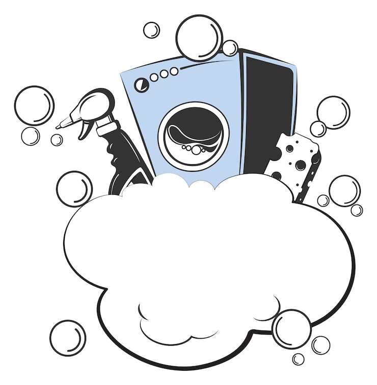Vector laundromat logo sjabloon wasmachine en wasmiddel