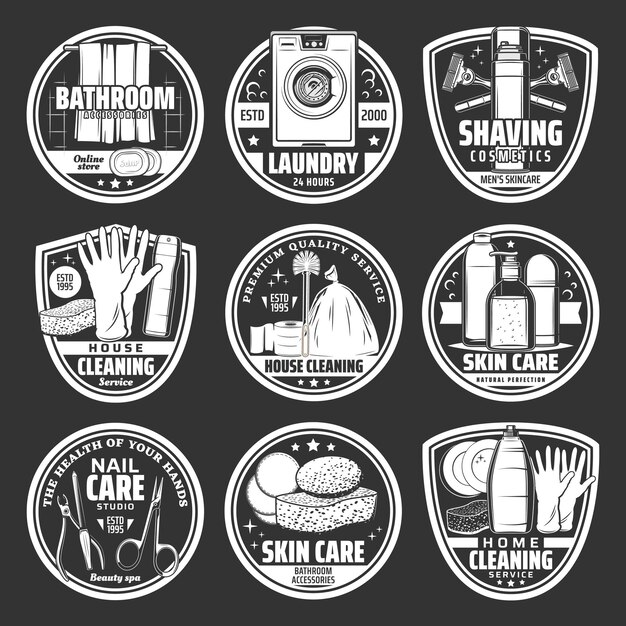 Vector laundry cleaning and care vector icons signs