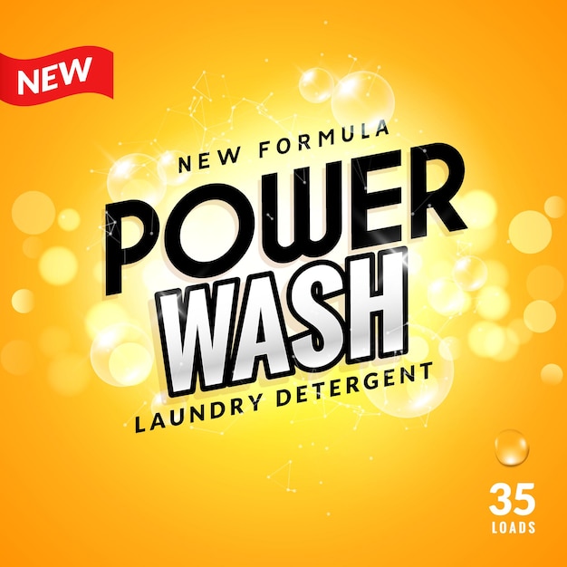 Laundry detergent background design. Clean power powder soap laundry, wash product package design.