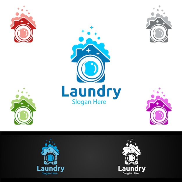 Vector laundry dry cleaners logo with clothes, water and washing concept design