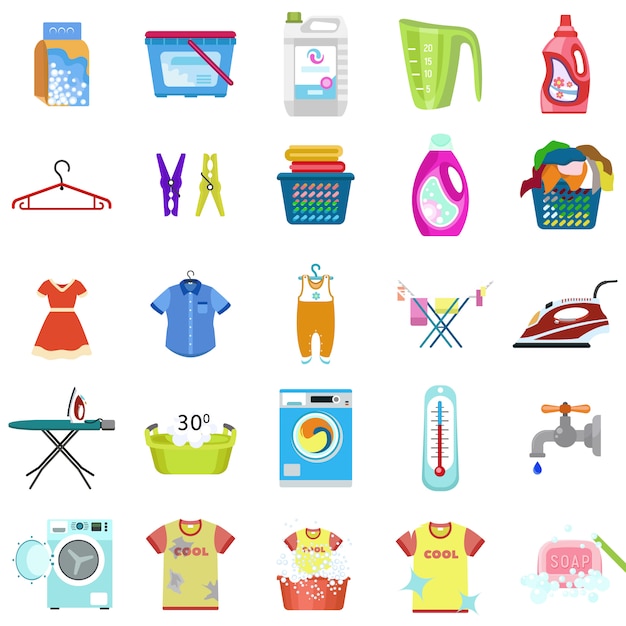 Vector laundry icon set. flat set of laundry vector