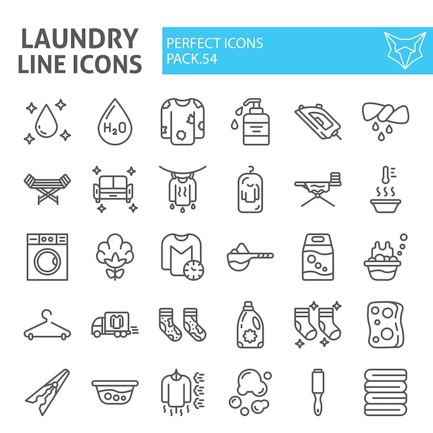 Laundry line icon set, washing collection