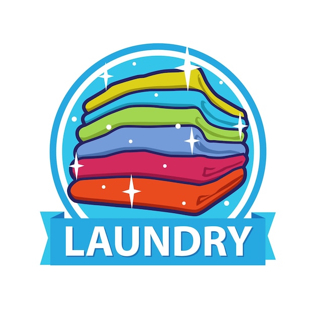 Vettore logo della lavanderia con vestiti piegati in modo ordinato