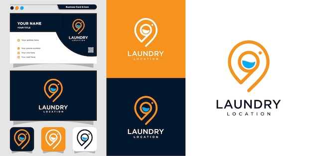 Laundry logo with location concept premium vector