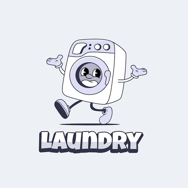 Laundry logo with wash machine mascot character logo