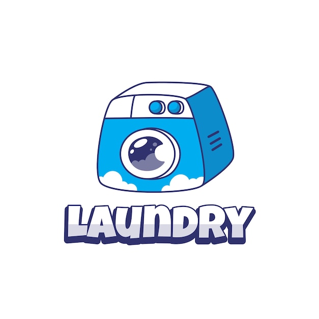 Laundry logo with wash machine mascot character logo