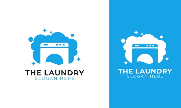 Laundry logo with washing machine and foam concept