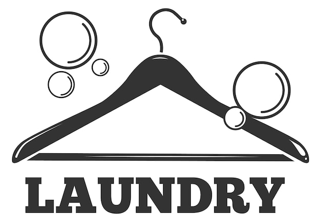 Laundry logo Wooden clothing hanger and foam bubbles