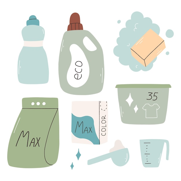 Laundry products in flat style vector illustration powder gel washing soap