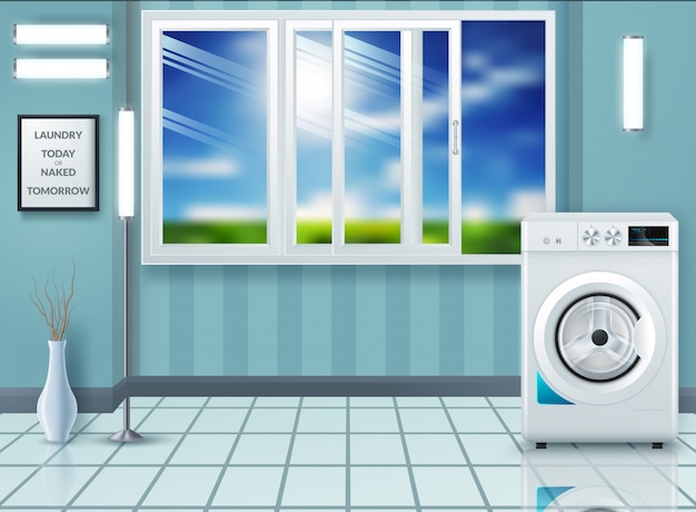 Vector laundry room with washing machine and dryer