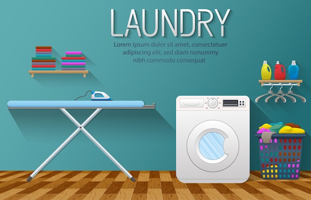 Laundry service banner with laundry room element