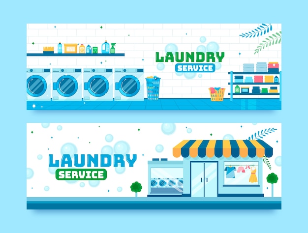 Laundry service banners in flat design