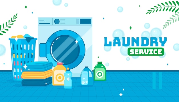 laundry service composition in flat design