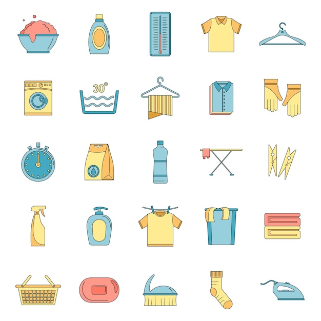 Laundry service icons set Outline illustratie van 25 laundry service vector icons dunne lijn kleur vlak op wit