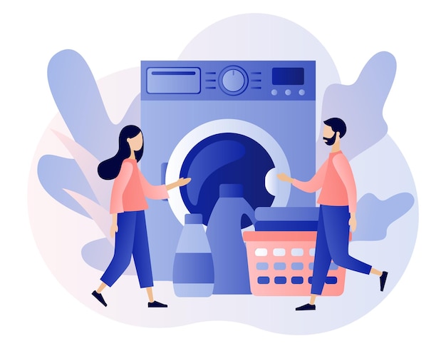 Laundry service. laundromat, home appliance, housekeeping concept. tiny people laundry