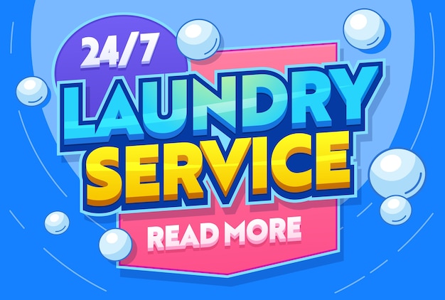 ランドリーサービス洗濯衣類テキスタイルタイポグラフィバナー。洗濯物のユーティリティルーム。コインランドリー商業施設