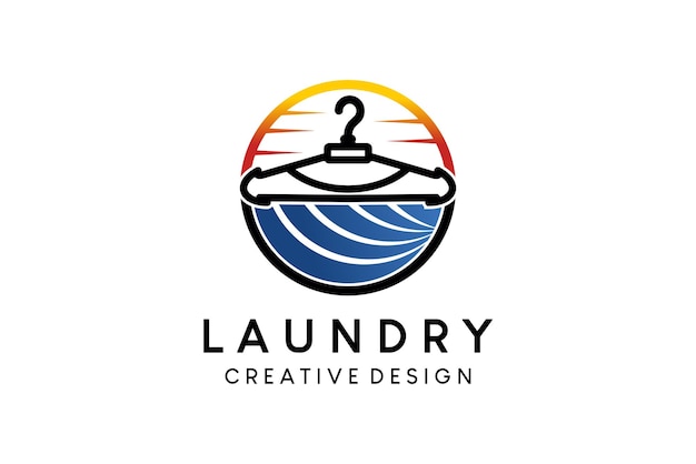 Laundry vector illustration logo design with hanger silhouette concept in ocean icon