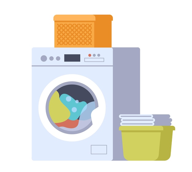 Laundry wash basket machine clean service abstract concept graphic design element