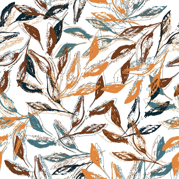 Ветви лавра или эвкалипта с коричневой листвой вектор бесшовный узор в стиле гранж