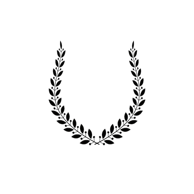月桂樹の花輪の花の古代のエンブレムは馬蹄形で作成されました。紋章のベクトルのデザイン要素。レトロなスタイルのラベル、紋章のロゴ。