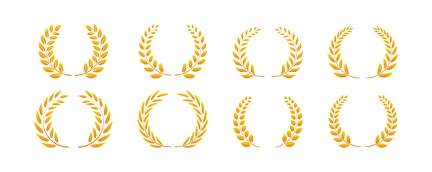 Вектор Значок лаврового венка символ победы, достижения, чести, качества продукта или успеха. золотой шаблон логотипа с лавровым венком. векторная иллюстрация