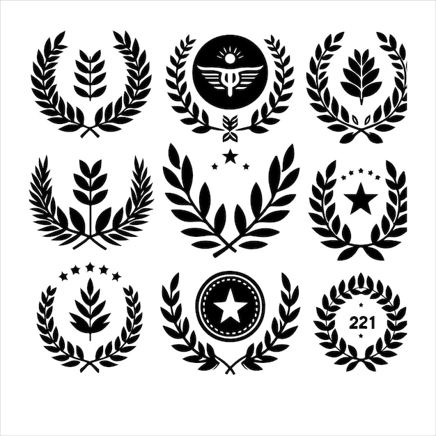 Laurel Wreath Icon White Minimal laurel sign silhouette vector illustration