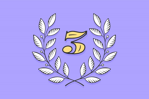 Vector laurel wreath icon with number three
