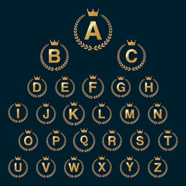 Лорел венок логотип значок с буквами капитала алфавита. элементы шаблона golden font design - письмо от a до z.