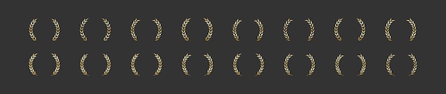 Laurel wreath set icon Gold award chaplet sign symbol on black background Vector isolated illustration