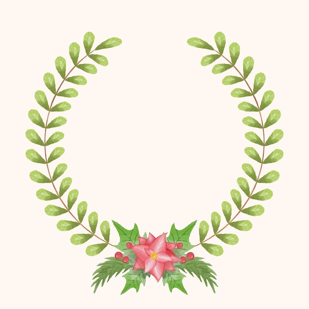 Vector laurel wreath with greenery branches  watercolor illustration happy new year and merry christmas