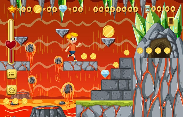 Шаблон игры-платформер Lava Cave