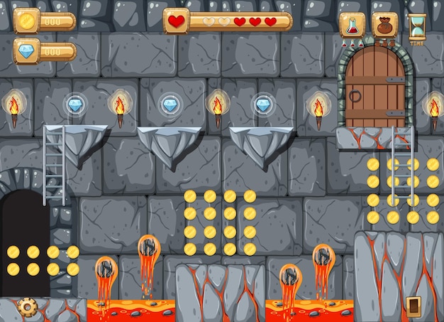 溶岩洞窟プラットフォーマーゲームテンプレート