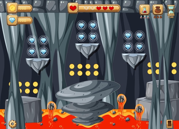 Vector lava cave platformer game template