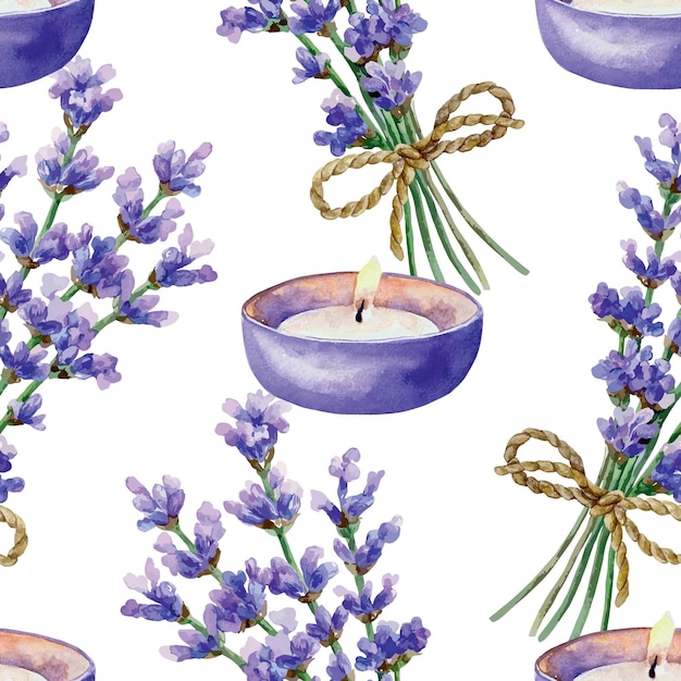 Lavendel boeket kaars naadloos patroon waterverf verpakkingspapier bedekt stof behang