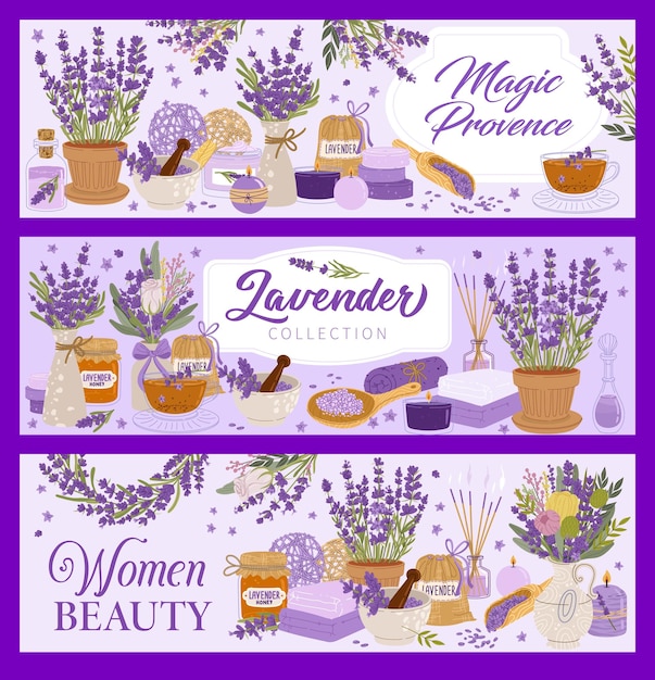 Lavendel cosmetica vector banners Provence kaarten