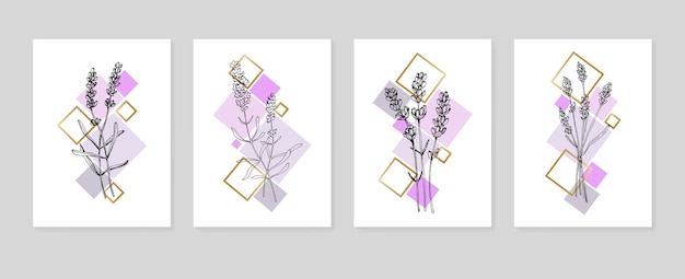 Lavendel Handgeschilderde illustraties voor wanddecoratie minimalistische bloem in schetsstijl
