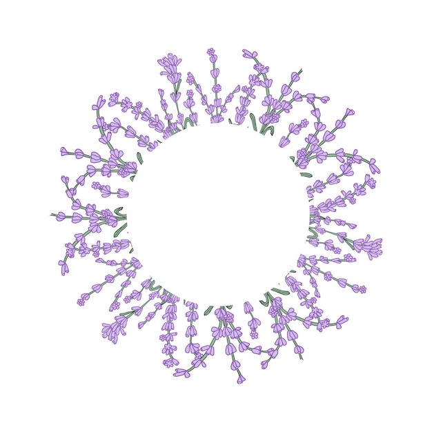 Lavendel kleurrijke bloem cirkel krans voor kaart of uitnodiging Vector achtergrond