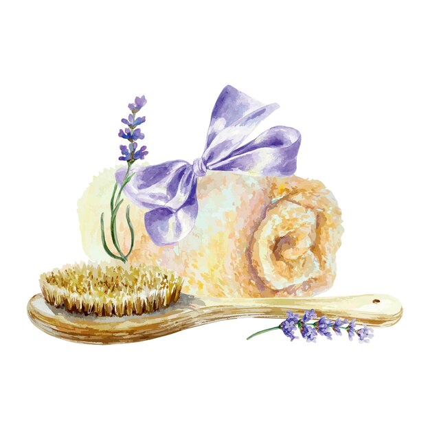 Lavendel sprig massage borstel gerold handdoek etiketten ansichtkaarten uitnodigingen spa salon banners posters