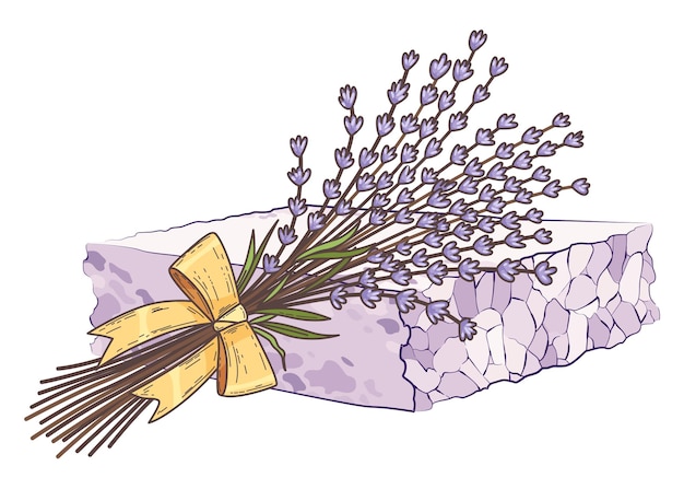 Vector lavendelzeep met lavendelbloem handgemaakte natuurlijke zeep geurig kruid voor cosmetica en huidverzorging kruiden lichaamsverzorging bevorderen aromatherapie en huidhygiëne eco kruidencosmetica voor in bad