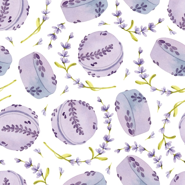 Lavender bath bombs watercolor seamless pattern